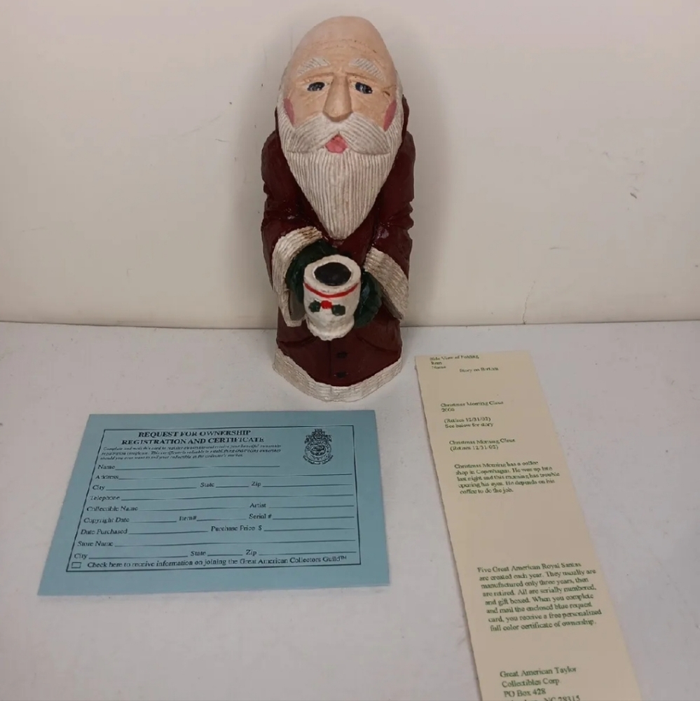 Great American Santa Coffee Cup Christmas Morning Claus Signed Carved Resin 1999